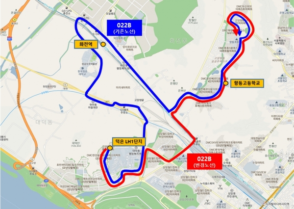 022B 마을버스 노선도(덕은지구~향동지구) (사진=고양특례시)