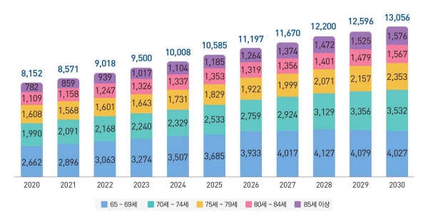 전국 노인인구 연령대별 추이 (단위 : 천명) (사진=고양특례시)