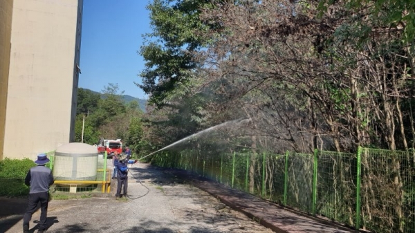 용인특례시가 진행 중인 산림병해충 집중 방제 활동 모습