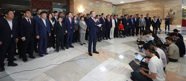 추경호 국민의힘 원내대표가 26일 오후 서울 여의도 국회에서 한석훈 국가인권위원회 위원 선출안 부결에 관한 더불어민주당 규탄 발언을 하고 있다. 2024.09.26/뉴스핌